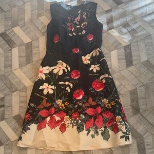 Teri Jon Black and Red Floral Midi Dress with sequin embellishment